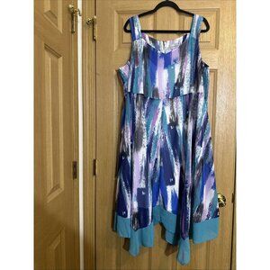 Catherines Plus Size Dress 2X Sleeveless Abstract Blue Purple A Line